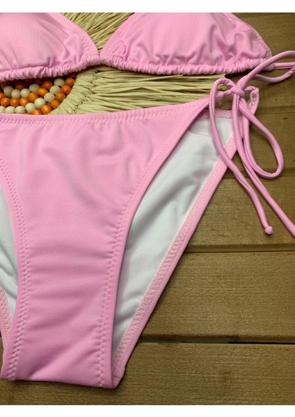 Kadın Likralı Yandan Boyundan Bağlamalı Şık Ipli Üçgen Bikini Takım modelleri