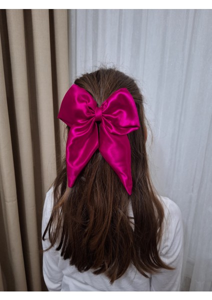 Kadın Saten Fiyonk Saç Tokası / Büyülü Fuşya – Otomatik Klipsli - Orta Boy fiyatları