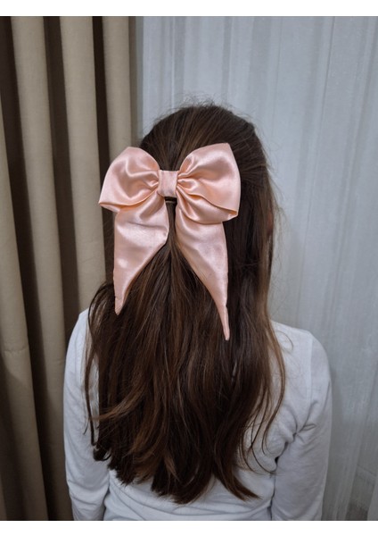Kadın Saten Fiyonk Saç Tokası / Pure Somon – Otomatik Klipsli - Orta Boy fiyatları