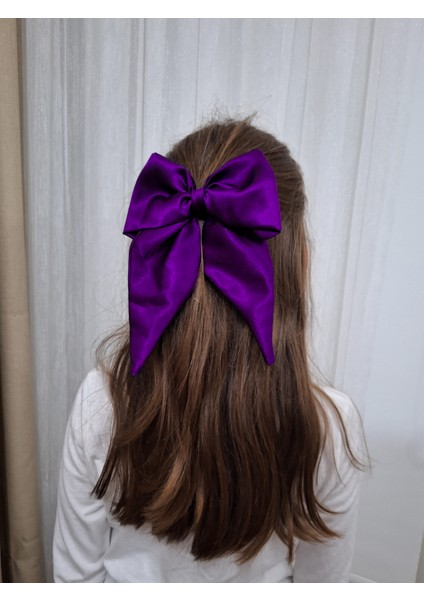 Kadın Saten Fiyonk Saç Tokası / Mor Tutku – Otomatik Klipsli - Orta Boy fiyatları