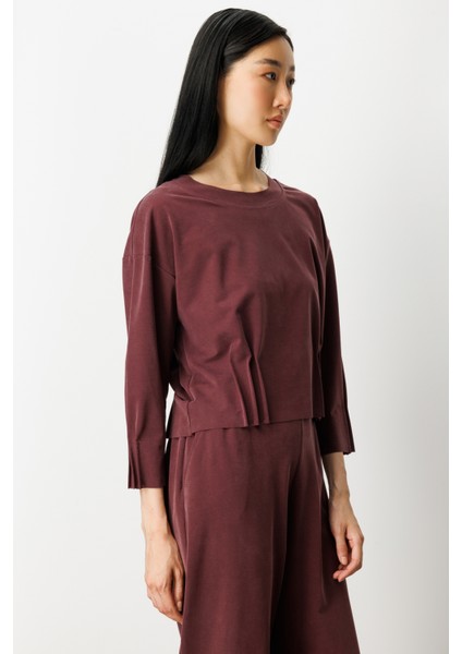 Kadın Pile Detaylı Sıfır Yaka Bluz 64408 Bordo fiyatları