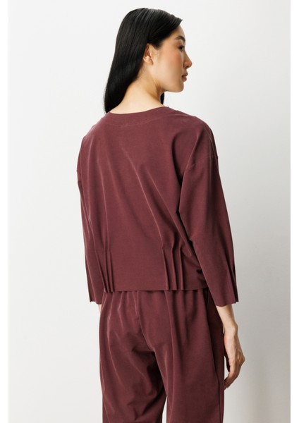 Kadın Pile Detaylı Sıfır Yaka Bluz 64408 Bordo fırsatları