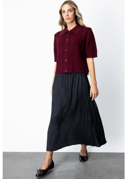 Kadın Kırışık Görünümlü Midi Etek 64209 Siyah fiyatları