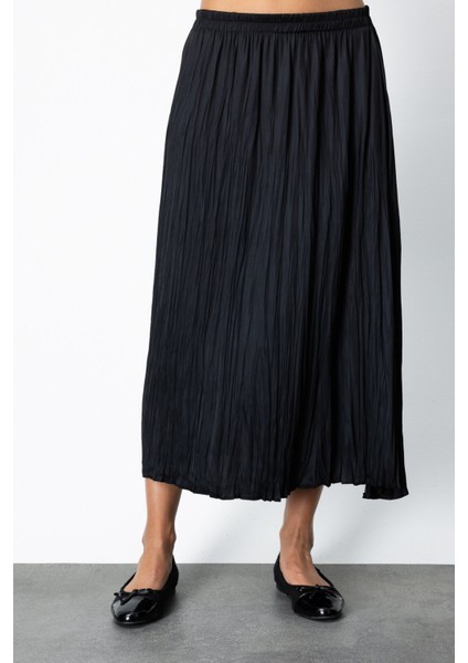 Kadın Kırışık Görünümlü Midi Etek 64209 Siyah modelleri