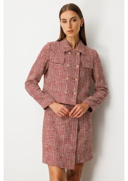 Kadın Düğmeli Tüvit Ceket 5045 Kırmızı