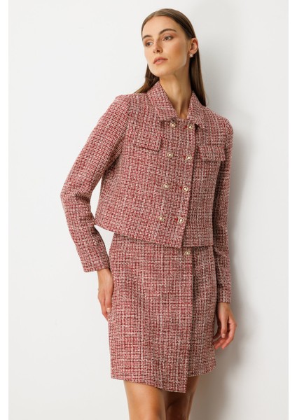 Kadın Düğmeli Tüvit Ceket 5045 Kırmızı fiyatları