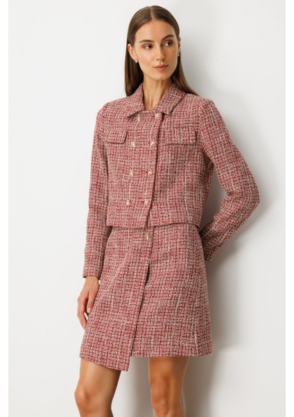 Kadın Düğmeli Tüvit Ceket 5045 Kırmızı modelleri