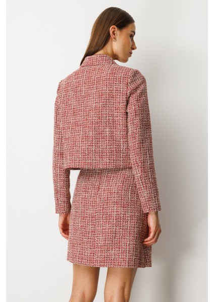 Kadın Düğmeli Tüvit Ceket 5045 Kırmızı fırsatları