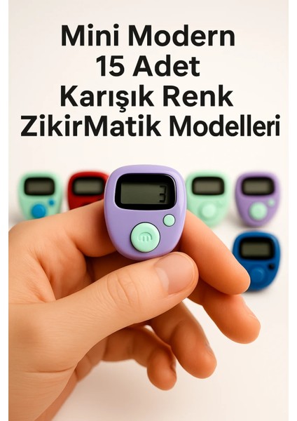 Mini Modern 15 Adet Karışık Renk Zikirmatik Modelleri Yüzük Tipi