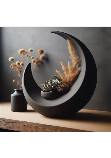 Ay Desenli Saksı Dekoratif Saksı Dekoratif Obje Ay Hilal Modern Saksı