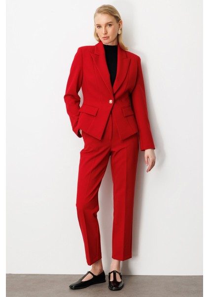 Kadın Boru Paça Yan Cepli Pantolon 5023 Kırmızı