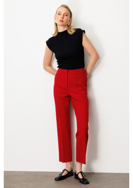 Kadın Boru Paça Yan Cepli Pantolon 5023 Kırmızı fiyatları