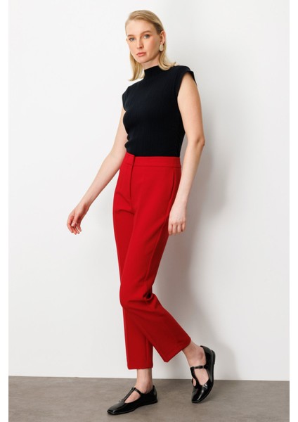 Kadın Boru Paça Yan Cepli Pantolon 5023 Kırmızı modelleri
