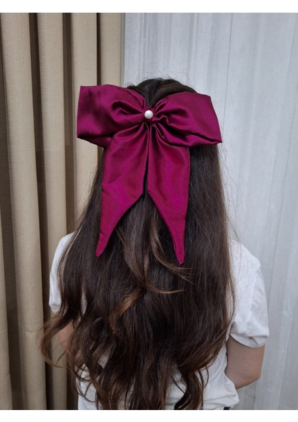 Kadın Saten Fiyonk Saç Tokası / Asil Şarap – Otomatik Klipsli - Uzun Boy fiyatları