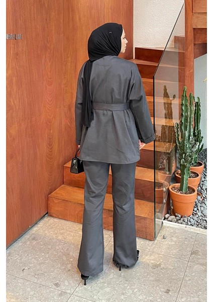 Kuşaklı Gabardin Takım Antrasit fırsatları