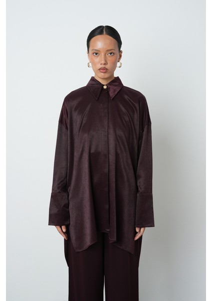 Kadın Düz Renk Oversize Uzun Tesettür Gömlek