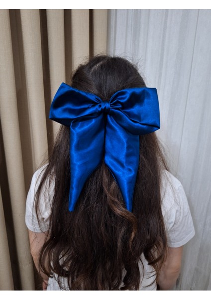 Kadın Saten Fiyonk Saç Tokası / Derin Mavi – Otomatik Klipsli - Uzun Boy fiyatları