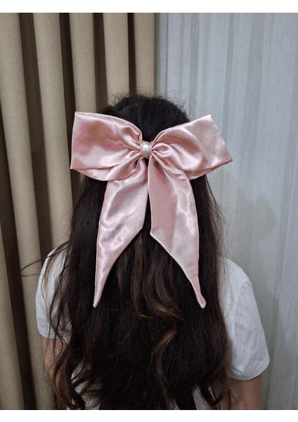 Kadın Saten Fiyonk Saç Tokası / Pudra Düşü – Otomatik Klipsli - Uzun Boy fiyatları