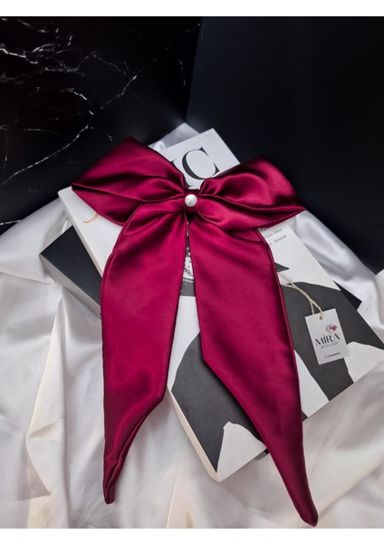 Kadın Saten Fiyonk Saç Tokası / Gecenin Kızı – Otomatik Klipsli - Uzun Boy