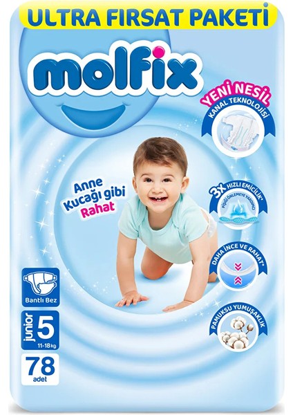 bulurum molfix bebek bezi ultra fırsat paketi 5 beden 1118 kg 78 adet
