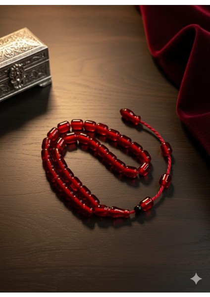 Sıkma Çubuk Kehribar Tesbih Tutkulu Kırmızı ve Sistemli Dizim