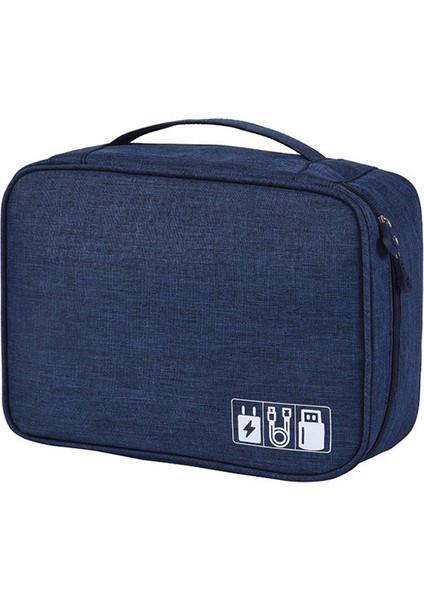 300D Katyonik Fermuarlı Çanta Suya Dalı Veri Kablosu Dijital Aksesuarlar Taşıma Çantası Taşınabilir Şarj Cihazı El Çantası - Lacivert (Yurt Dışından)