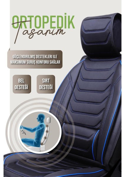 Peugeot Rifter 2024-2025 3 Tekli Oto Koltuk Kılıfı Ön Arka Set Siyah Mavi Scr