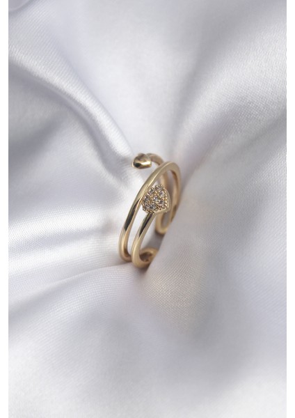 bulurum pirinç gold renk zirkon taş detay kalp model kadın yüzük