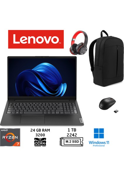 V15 G4 Abp Ryzen 7 7730U 24 GB 1 Tb SSD 15.6" Fhd W11PRO 82YY0012TR Duddı Çanta+Mouse+Kulaklık
