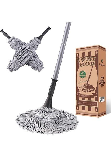 2 Yeniden Kullanılabilir Başlıklı Paspas, Kolay Sıkma Bükümlü Paspas, 57" Uzun Saplı, Zemin Temizliği Için Islak Paspaslar, Ticari Ev Temiz Parke, Vinil, Fayans ve Daha Fazlası (Gri)