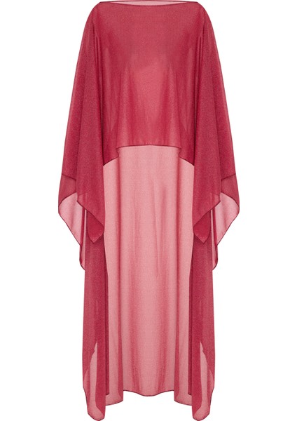 Simli Krep Bordo Kaftan