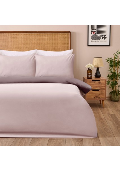 Soft Çift Renkli Çift Kişilik Nevresim Takımı - Bej / Taş