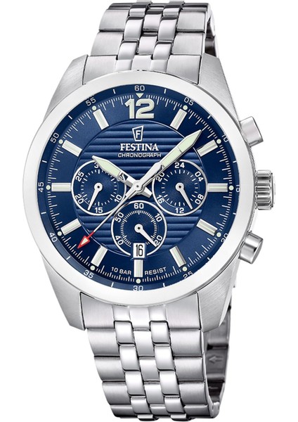 F20742/1 Quartz Çelik Gri Mavi Kadran 10 Atm 44 mm Erkek Kol Saati