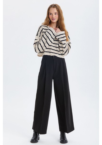 Salaş Bol Paça Kumaş Pantolon Siyah