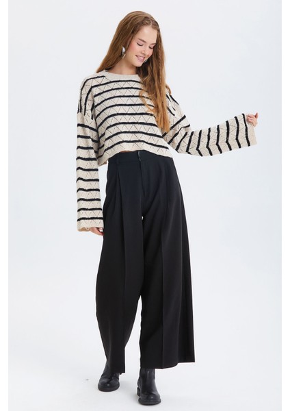 Salaş Bol Paça Kumaş Pantolon Siyah modelleri