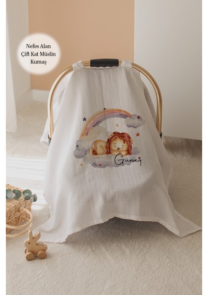 %100 Pamuk Isme Özel Çift Katlı Müslin Puset Örtüsü - Aslan
