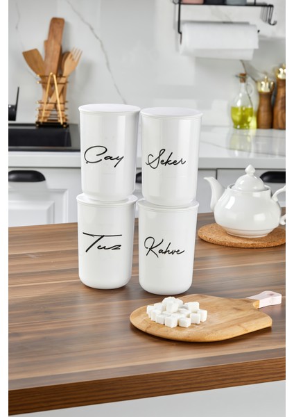 4'lü Akrilik Vakum Kapaklı Transfer Etiketli Akrilik (Plastik)Çay/şeker/tuz/kahve Kavanoz 900ML