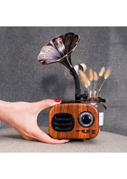 Nostaljik Mini Radyo Bluetooth Hoparlör Açık Kahverengi 10 W Parti Işığı ile indirimleri