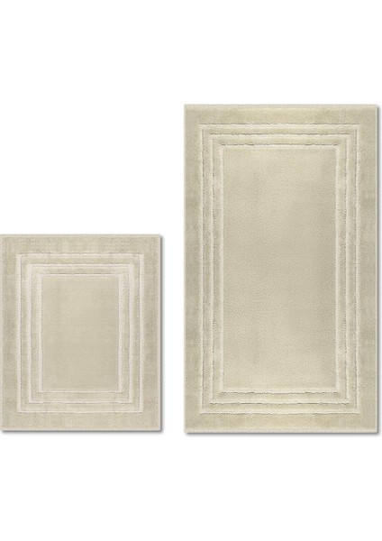 Lxc Çerçeveli Doğal Pamuklu 2'li Banyo Paspas & Halı Seti 60X100+50X60 Bej