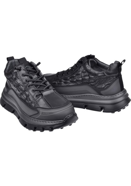 Hakiki Deri Erkek Spor Ayakkabı Sneaker GJ-25K517 Siyah indirimleri