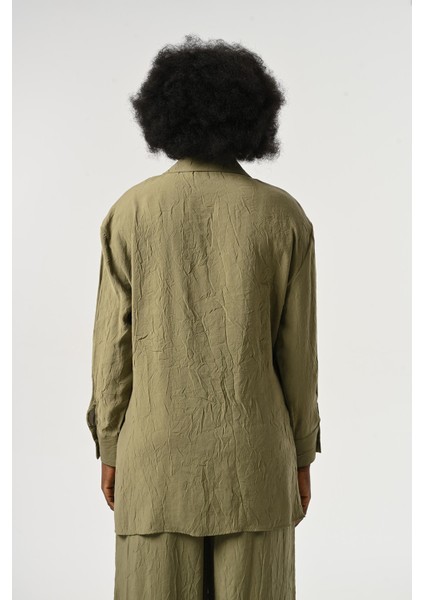 Kadın Belden Bağlamalı Kırışık Kumaş Düz Renk Gömlek indirimleri