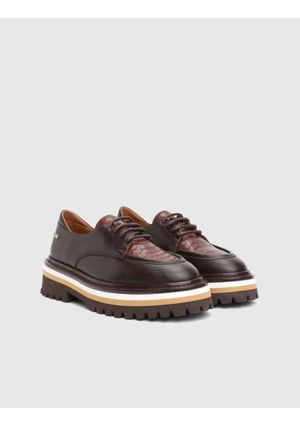 Ingrid Hakiki Baskılı Deri Kahverengi Kadın Oxford