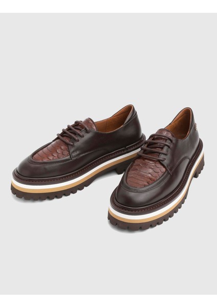 Ingrid Hakiki Baskılı Deri Kahverengi Kadın Oxford fiyatları