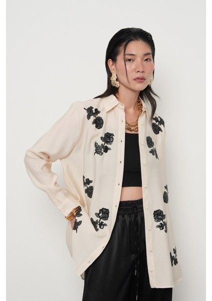 Kadın Önü Pul Payet Işlemeli Antrasit Renk Gömlek fiyatları