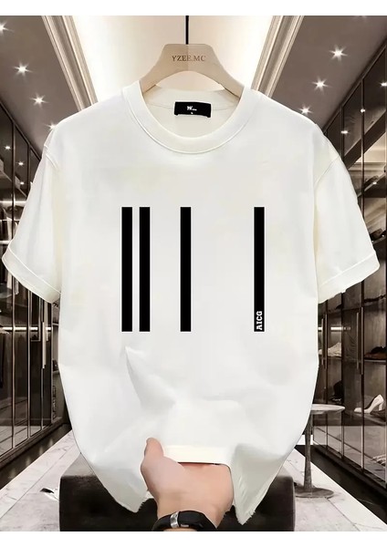 Aıcg Ön Arka Baskılı Bisiklet Yaka Kadın Oversize Bisiklet Yaka T-Shirt - Beyaz