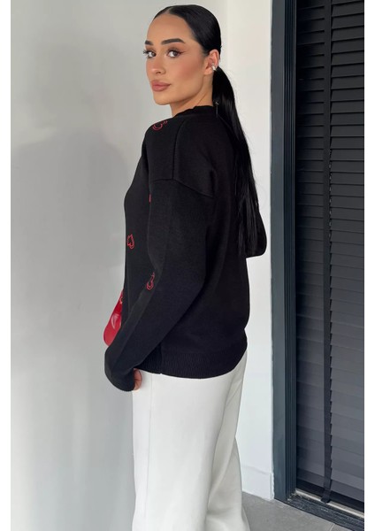 Kalp Nakışlı Kadın Triko Hırka (S-M-L Uyumludur) P-00018884 fırsatları