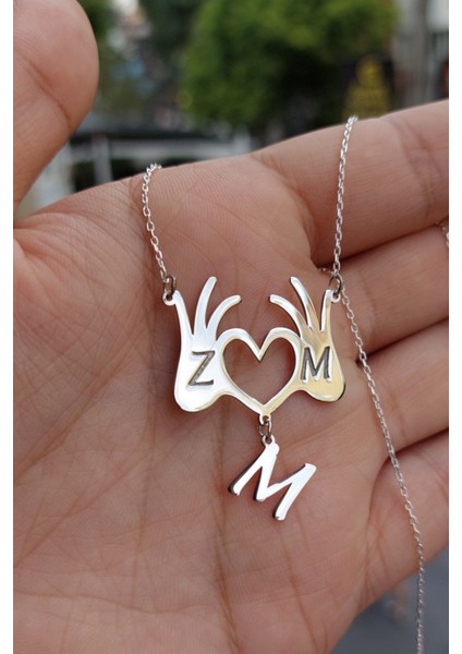 925 Ayar Gümüş Harfli Kalp Kolye