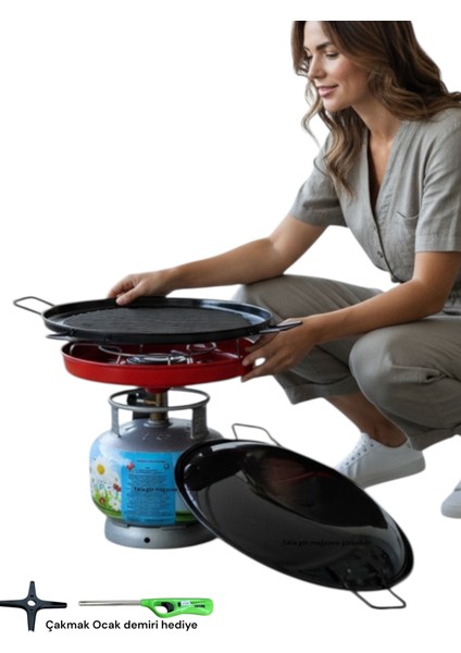 Çok Amaçlı Küçük Tüp Mangal Izgara Sac Ocak Kavurma Gözleme Et Balık Dumansız Piknik Tüp Sac 40CM