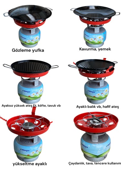 Çok Amaçlı Küçük Tüp Mangal Izgara Sac Ocak Kavurma Gözleme Et Balık Dumansız Piknik Tüp Sac 40CM modelleri