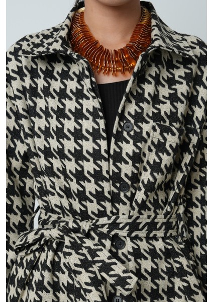 Kadın Kazayağı Desenli Cepli Astarsız Siyah Renk Ceket-Gömlek fırsatları